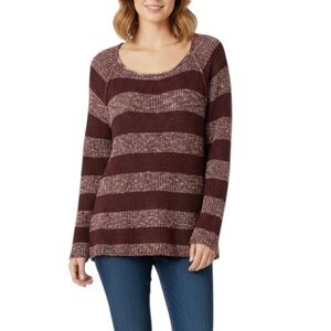 Brandy Melville Wool Linen Blend Colour Block Knit Sweater One Size Burgundy